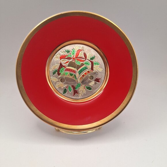 VINTAGE ART OF CHOKIN 24K GOLD CHRISTMAS BELLS DECORATIVE PLATE - Picture 1 of 4